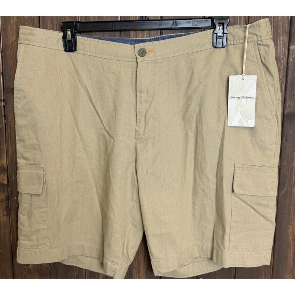 Tommy Bahama Shorts Mens XXL Linen In Paradise Tan Cargo Pockets New $110